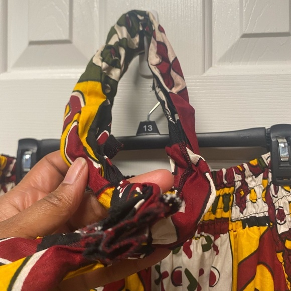 Cultural African Boho Multicolor Bell Sleeve Smock Maxi Dress Pockets One Size - Picture 3 of 9